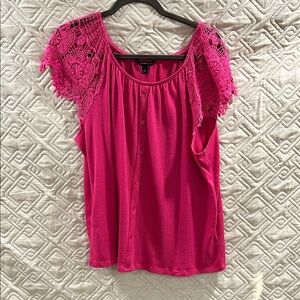 Signature Studio Fuchsia Crochet Sleeve Blouse